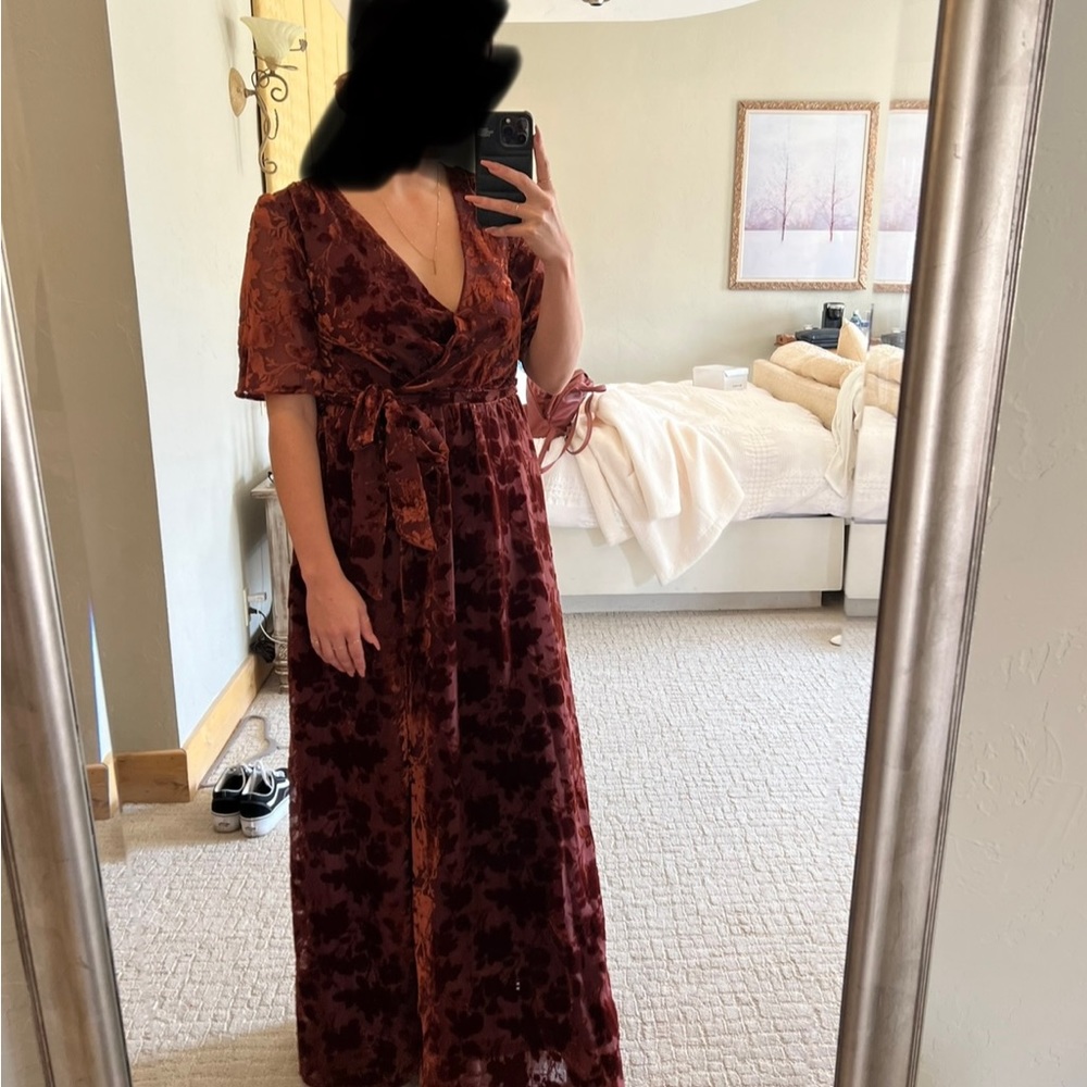 Burgundy / Copper Floral bridesmaid dress! Worn once! It didn’t drag. I
